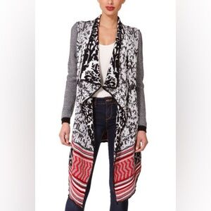 440-Desigual by Christian Lacroix long cardigan black and white with red accents